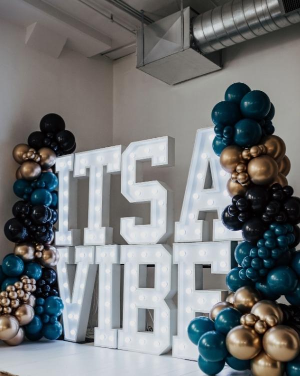 Outdoor party decor with marquee letters in Utah